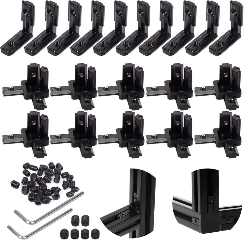 tchrules 20Pcs 2020 Aluminum Extrusion Connectors 3-Way End Corner Bracket Connector Black T Slot L-Shape Interior Corner Joint Bracket for Aluminum Extrusion Profile Slot Connector Set 6mm with Screws&Wrench - Image 1